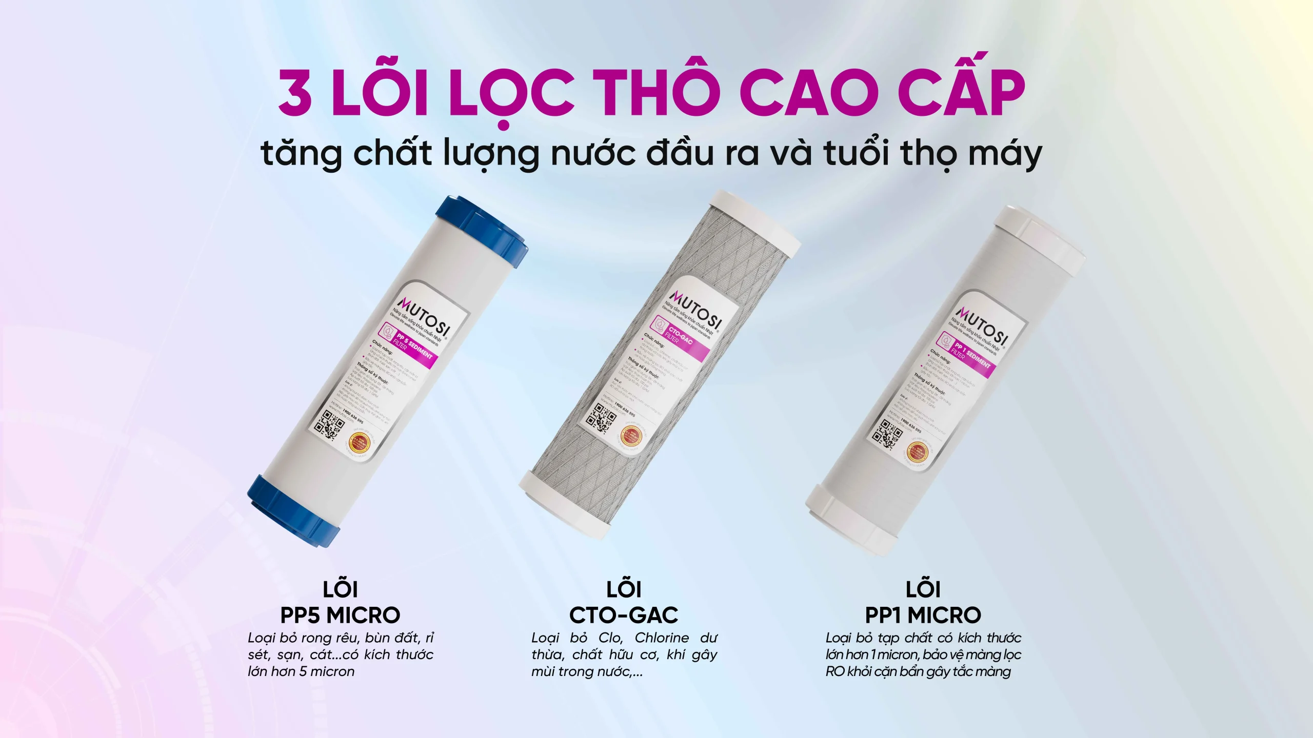 Bộ 3 lõi lọc thô cao cấp Mutosi MP-U66