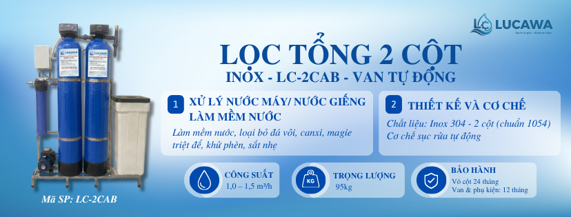 Hệ thống lọc tổng đầu nguồn 2 Cột Composite – LC-2CAB - Làm Mềm Nước, Khử Phèn Nhẹ - Van Tự Động