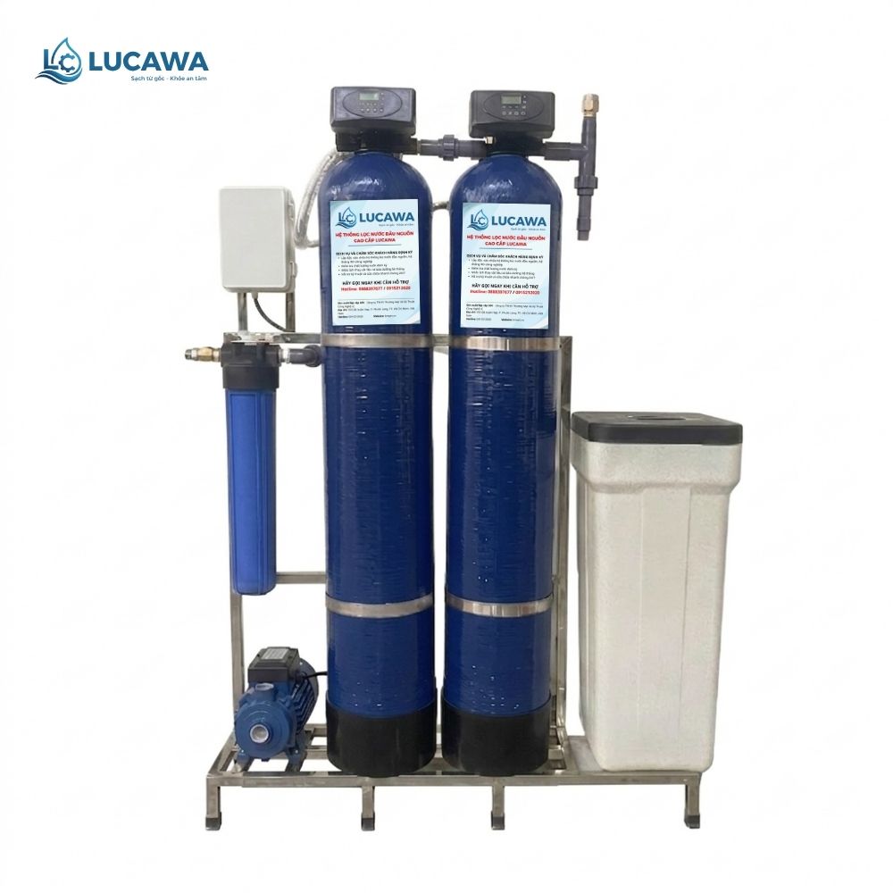 Hệ thống lọc tổng đầu nguồn 2 Cột Composite – LC-2CAB - Làm Mềm Nước, Khử Phèn Nhẹ - Van Tự Động