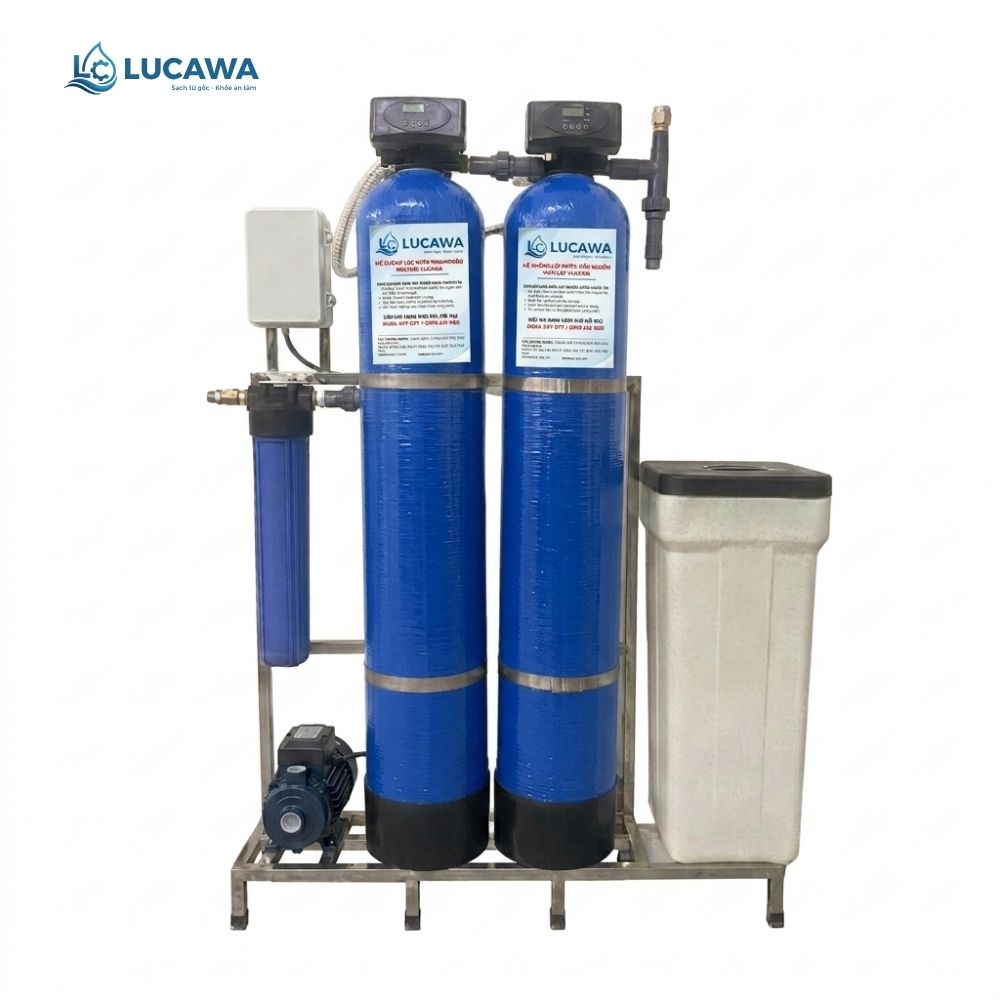Hệ thống lọc tổng đầu nguồn 2 Cột Composite – LC-2CAF - Khử Phèn Nặng, Làm Mềm Nước - Van Tự Động