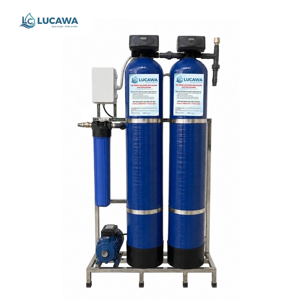 Hệ thống lọc tổng đầu nguồn 2 Cột Composite – LC-2CAI - Khử Phèn, Sắt Chuyên Sâu - Van Tự Động